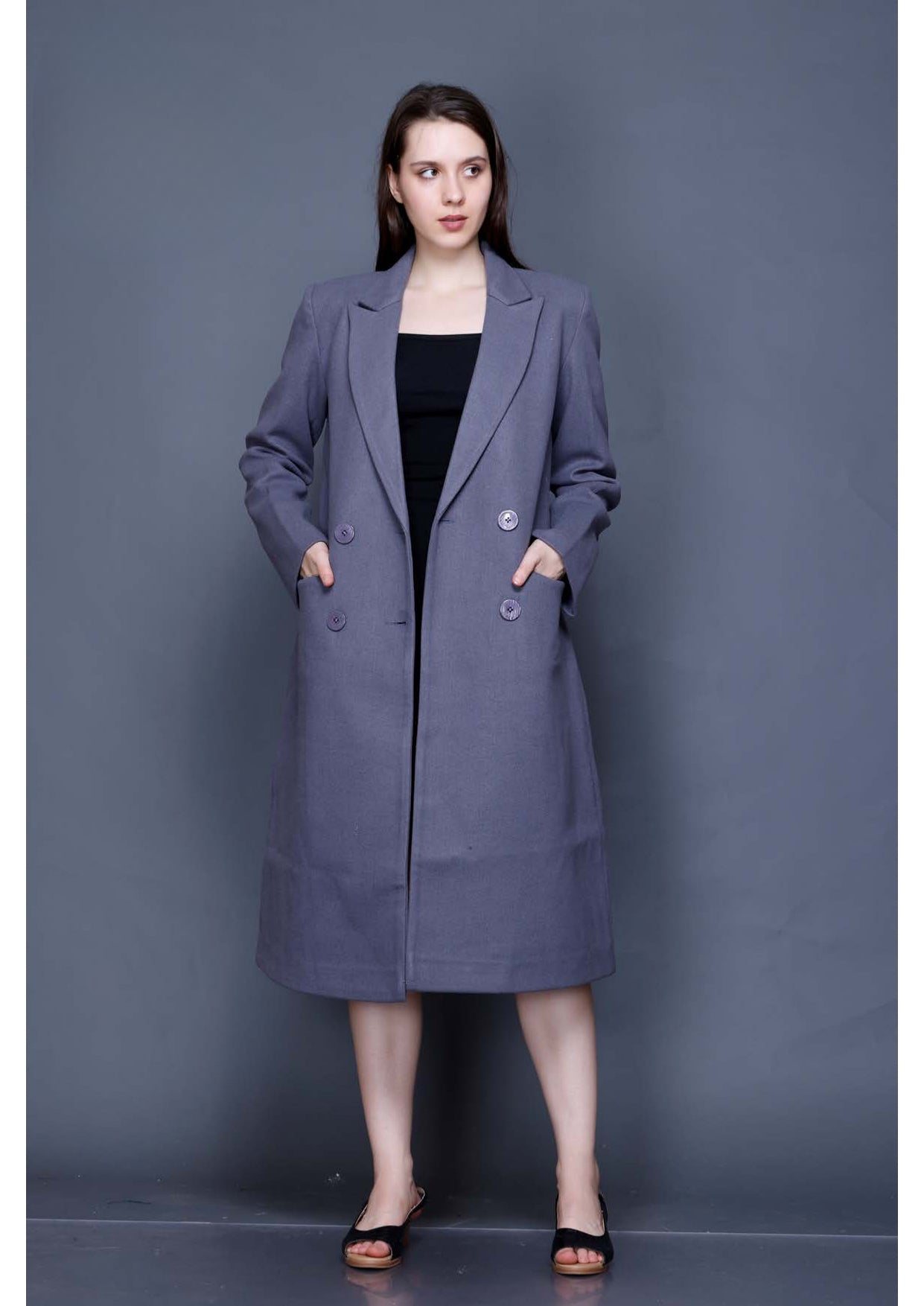 Long Coat Grey Full Leanth Stylish Trendy Warm Fabric Girls Ladies W