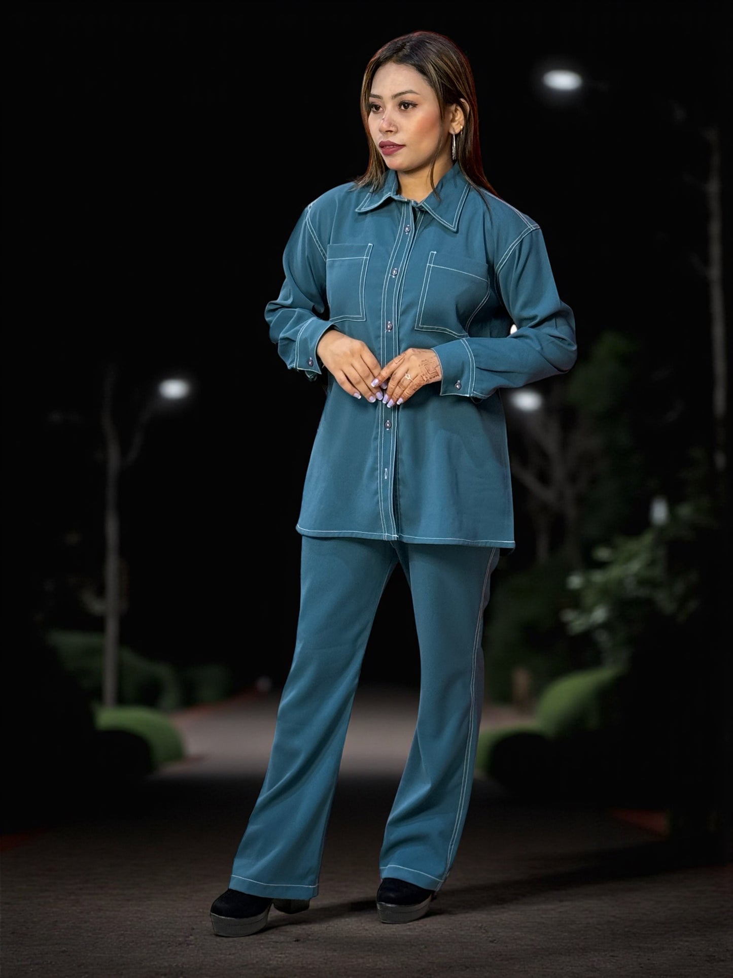 Elegant Women’s Cord Set – Relaxed Fit Shirt & Trousers