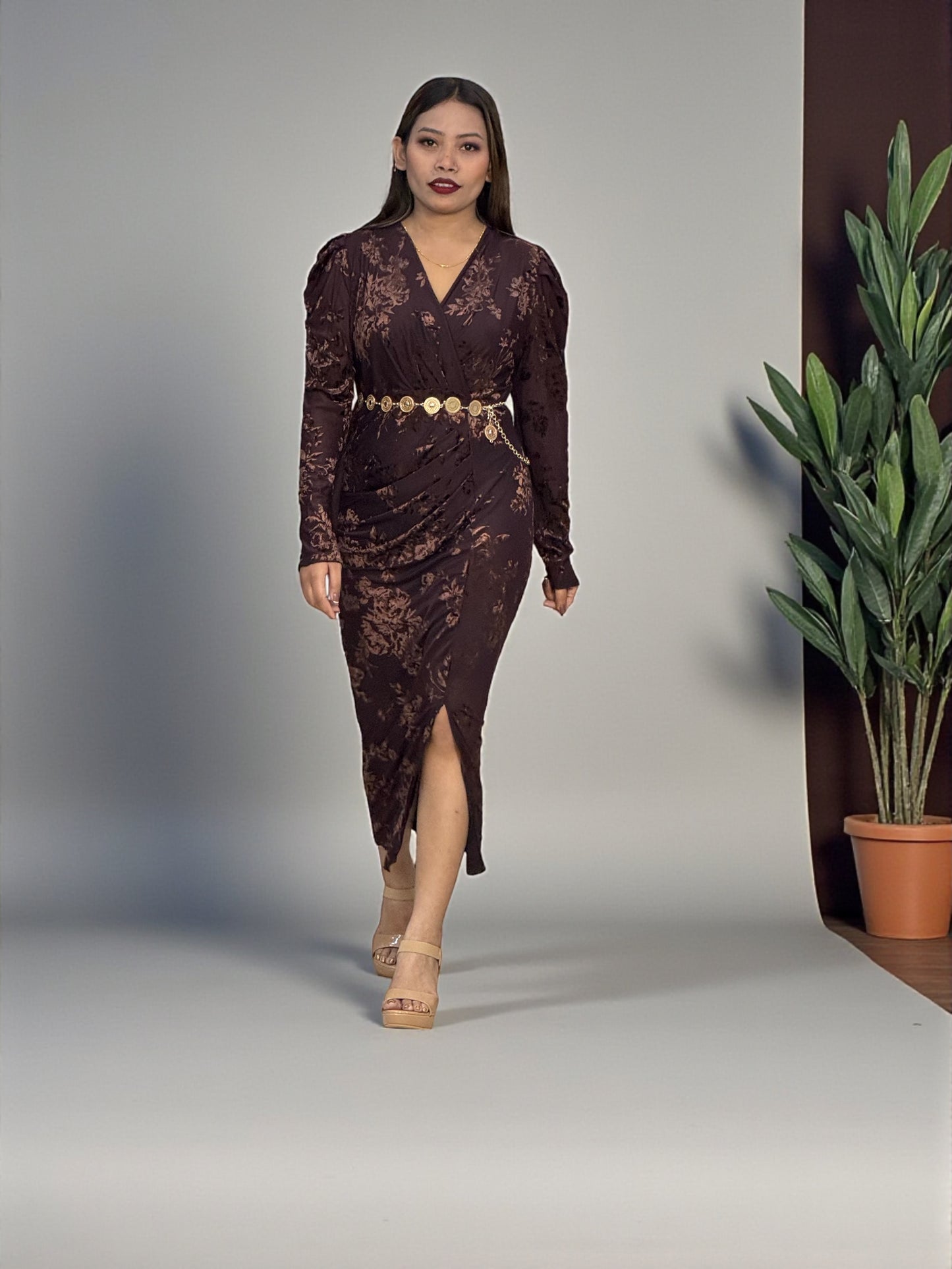 Elegant Women’s Velvet Dress – Imported Luxury Wrap Design