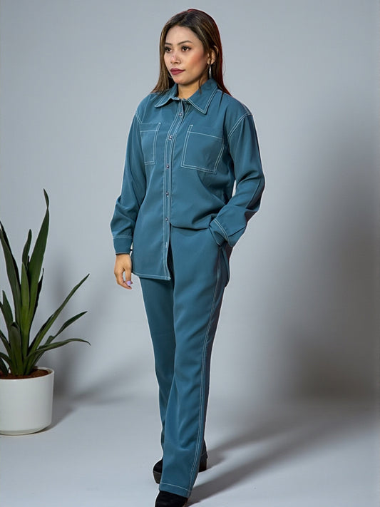 Elegant Women’s Cord Set – Relaxed Fit Shirt & Trousers