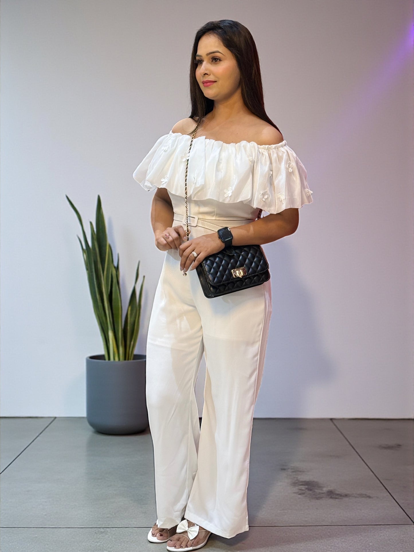 Stylish Women’s Off-Shoulder Jumpsuit – Available in White, Black & Lavender